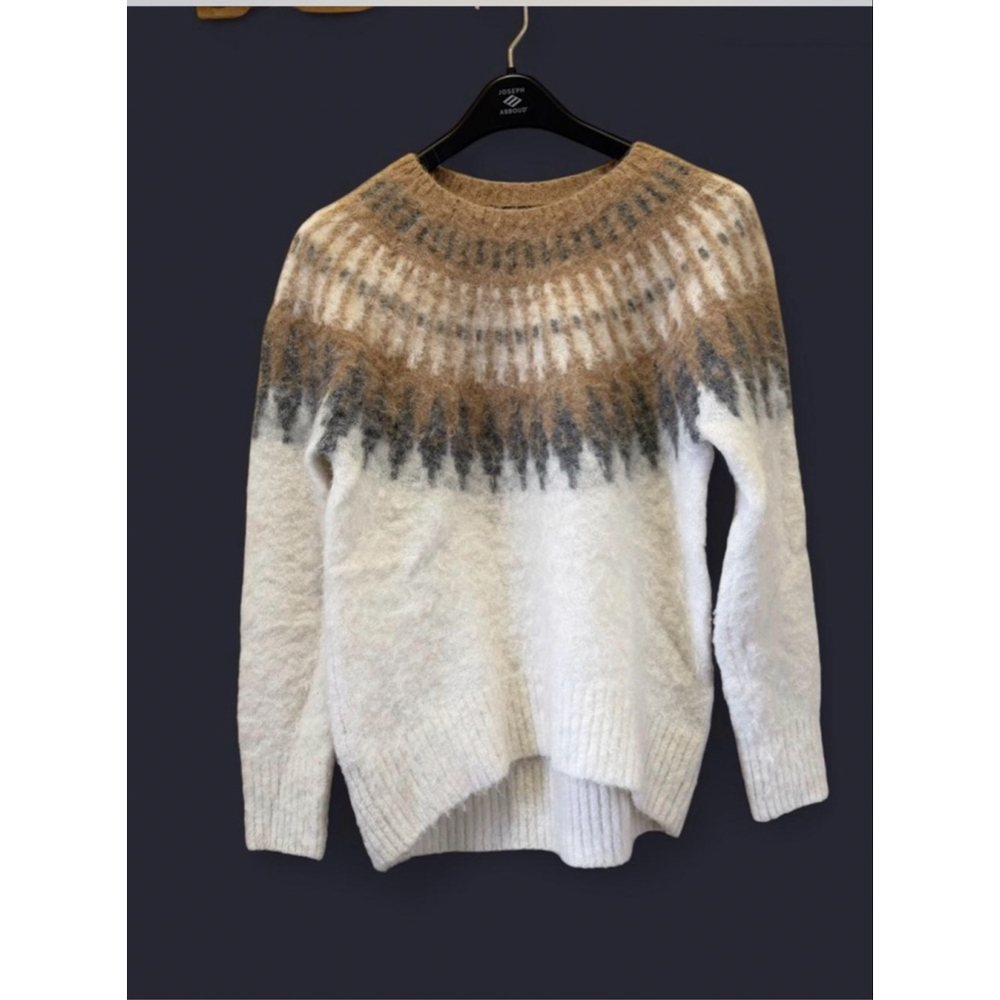 Banana Republic Women's Fair Isle Sweater Alpaca Blend Fuzzy Ivory Pullover XS